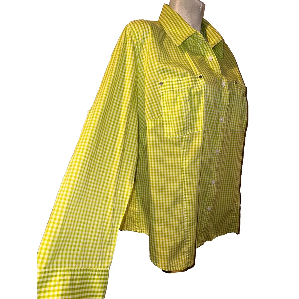 Blusa Camisa Michael Kors Top Talla Grande 2X Verde Lima Cuello Botón Pestaña Enrollable LS Foto 3 de 4
