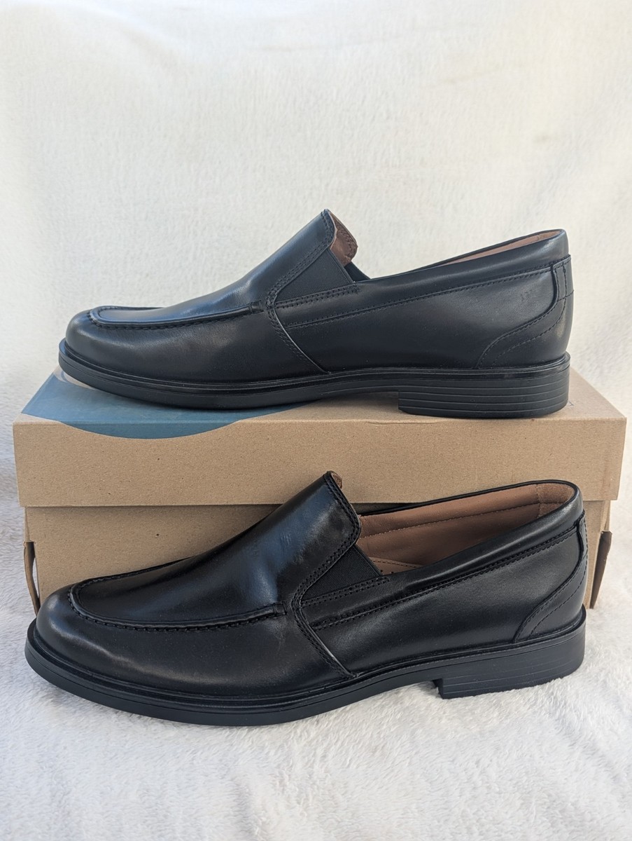 Size 10 Men's Clarks Un Aldric Slip On Black Leather Classy Dress