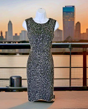 Talbots Sheath Dress 4P Black Leopard Print Sleeveless Zip Stretch Career NWT