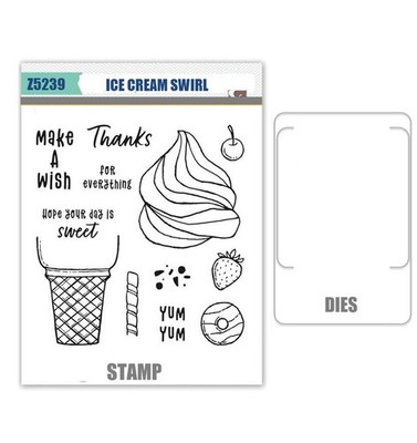 ICE CREAM SWIRL Stamps and Metal Cutting Dies DIY Scrapbooking Paper Card