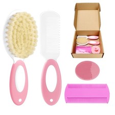 Baby Hair Brush and Comb Set, 4Pcs Soft Bristles Cradle Cap Pink
