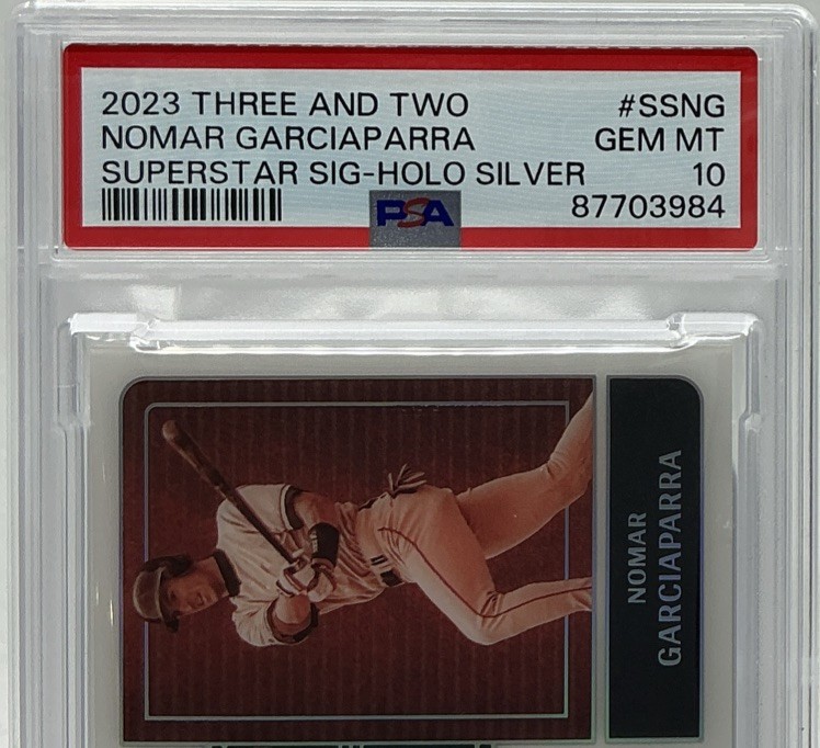 Nomar Garciaparra Auto PSA 10 -2023 Panini Three and Two ‘Silver’ /25 -Red Sox view 2