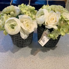 Two Lovely New with Tags Green and white Artificial Floral Baskets