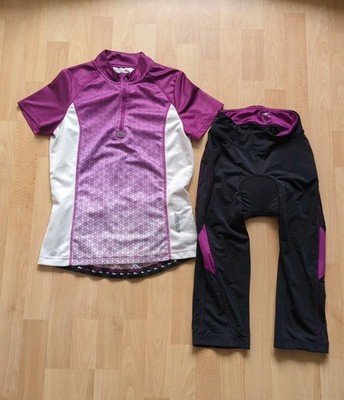 Crivit Damen Fahrrad Set Hose und T-Shirt lila weiß schwarz Gr. S/M