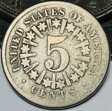 1866 Shield Nickel 5 Cents 5C RAYS Ungraded Civil War Era US Coin CC29497