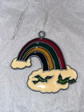 Vintage 4  Rainbow Doves Clouds Stained Glass Hanging Window Suncatcher