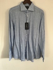 NWT $68 Spier & Mackay Light Blue Prince Of Whales Linen Shirt 16.5 35