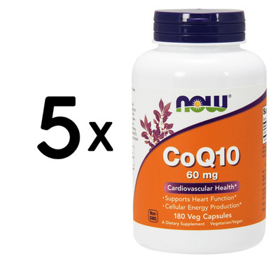5 x NOW Foods CoQ10, 60mg - 180 vcaps (339,98 EUR/kg)
