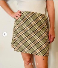 Vintage Old Navy Y2K Mini Skirt 14 Green Orange Brown Plaid School Girl Academia