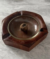 Siamese TEAK Atapco Cigar /Cigarette Ashtray 8” X 9” X 2” Vintage Hard Wood 60s