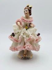 Karl Heinz Klette Dresden Porcelain Stiff Lace Dancing Woman Figurine 5” Germany