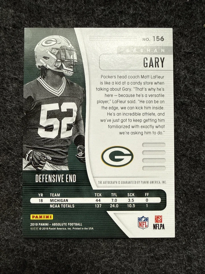 2019 Panini Absolute Rashan Gary Red Spectrum Rookie Auto /75 Green Bay Packers - Image 2 of 3