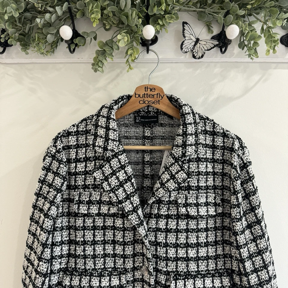 Chaqueta corta NY & Co Tweed negra blanca a cuadros silenciosa de lujo nueva grande JC Foto 4 de 4