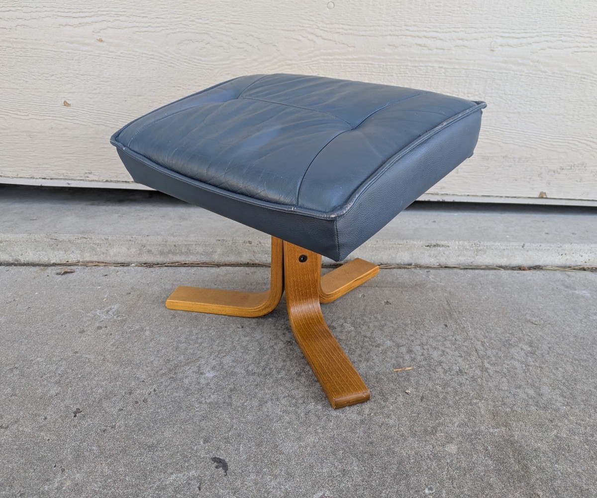 Vintage Mid Century Danish Modern Bentwood Leather Angled