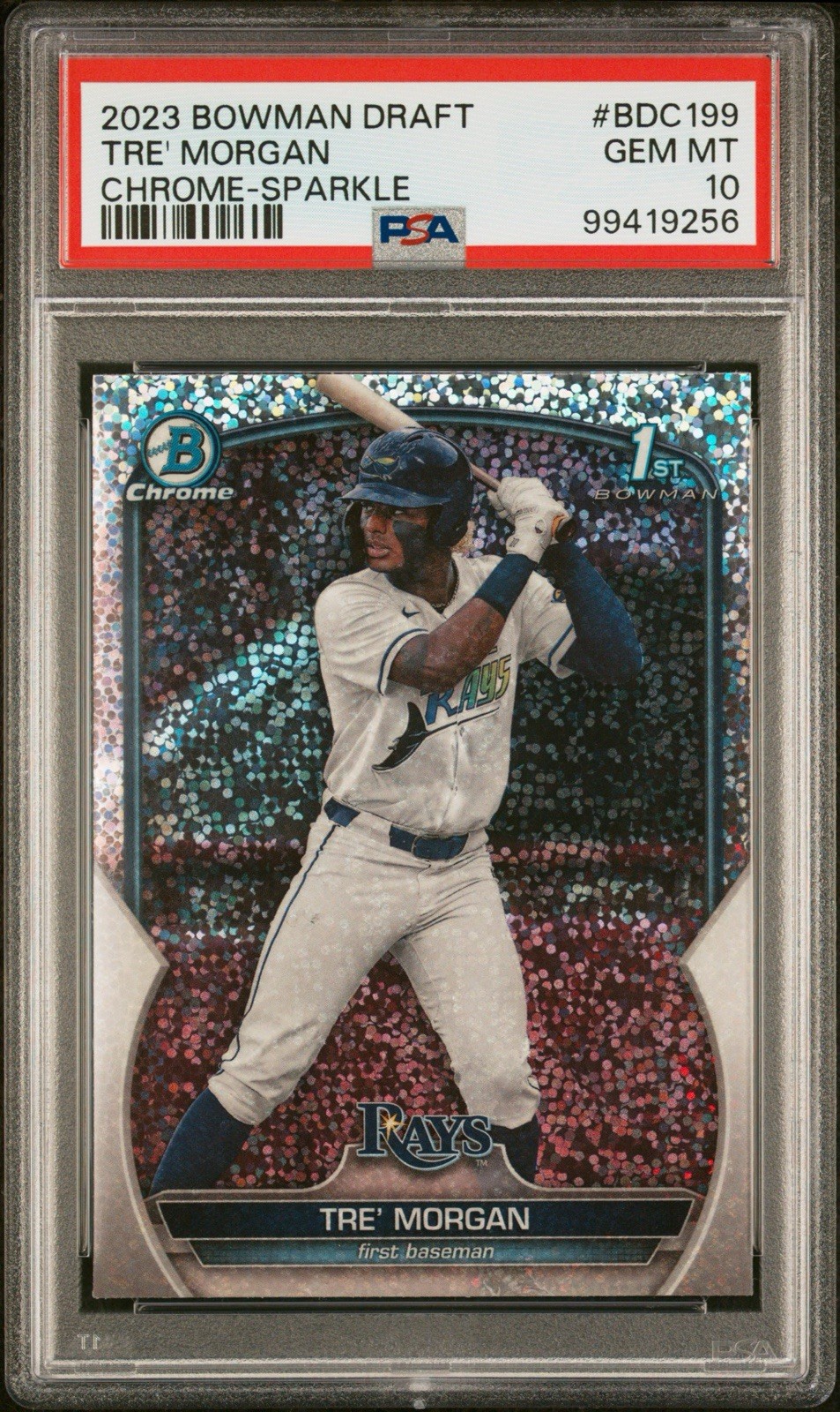 2023 BOWMAN DRAFT #BDC199 TRE' MORGAN CHROME-SPARKLE REFRACTOR PSA 10