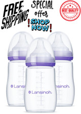 Lansinoh Anti-Colic Baby Bottles for Breastfeeding Babies, 8 Ounces, 3 Count, In