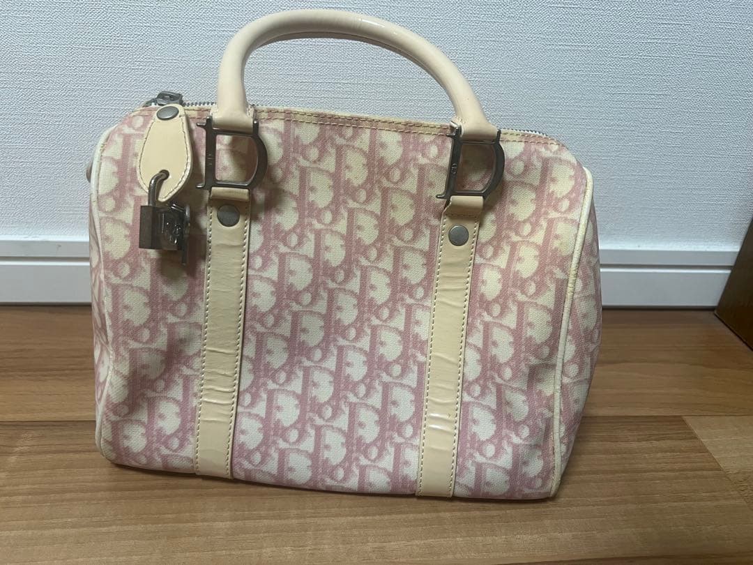 Christian Dior Mini Boston Bag Canvas Leather Pink Trotter Women's Authentic thumbnail 13