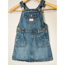 Vintage OshKosh bgosh Bib Overall Dress Girls Size 5 Denim Jean Cute