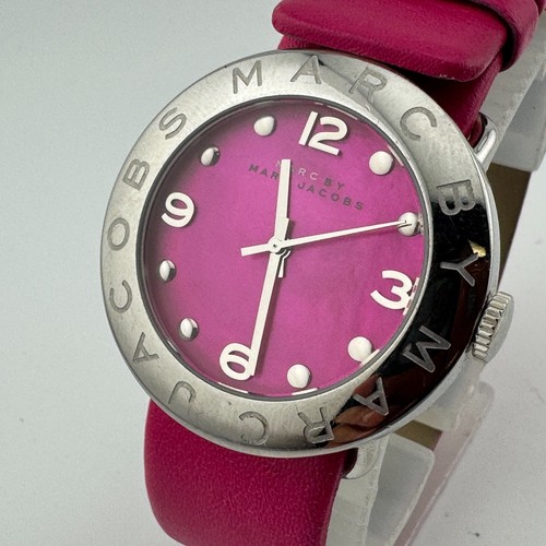 Marc Jacobs Quartz Watch Unisex Silver Pink Steel Leather Analog New Battery