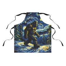 Starry Night Bigfoot Apron  Sasquatch Woodland Kitchen Apron