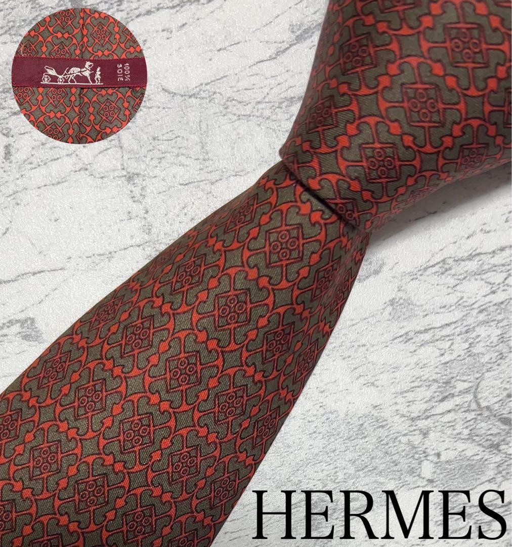 HERMES Necktie Tie Geometric 100% Silk Authentic Used Men's Made in France