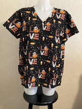 Serene Uniform Autumn/Fall Scrub Top Size L Love Pies Pumpkins Lattes