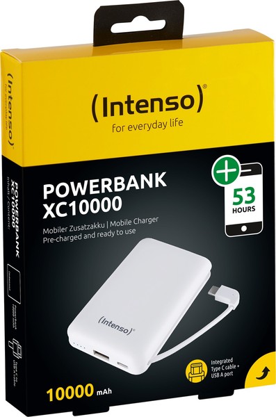 Intenso Akku-Powerbank „XC10000“ – 10.000 Mah, Weiß, USB-A / Integriertes USB-C--image