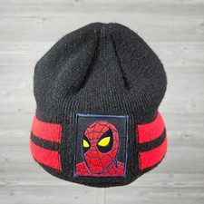 Spiderman Beanie Youth Kids Black Fleece Lined Warm Marvel Y2K 2005