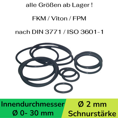 O-Ring Viton VI FKM FPM ID Ø 0-30 x Schnurstärke 2 mm Rundring 0 O Ring OR  