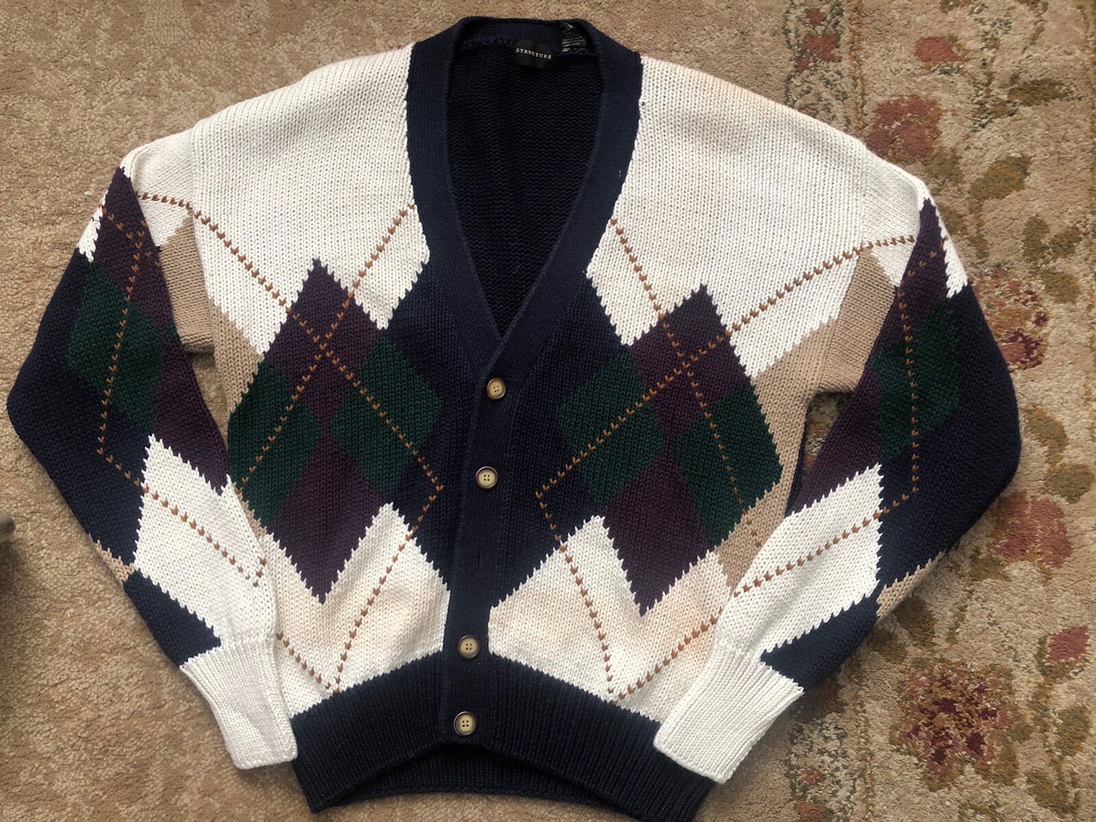 Vintage Structure Cardigan Sweater Men 