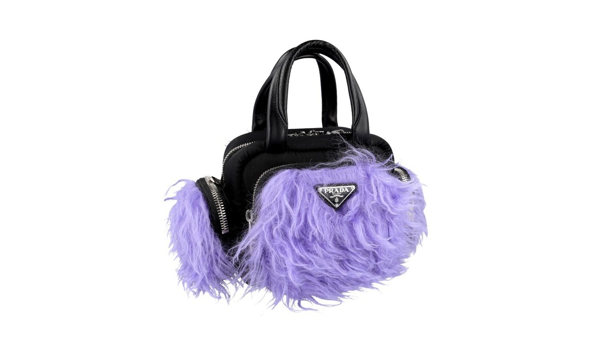 PRADA Frankenstein Faux Fur Shoulder Bag Handbag Black Purple NEW