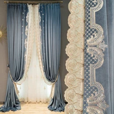 exquisite embroidery French velvet blue thick cloth blackout curtain drape C1769