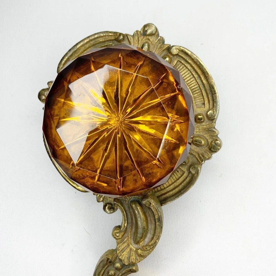 "Antigua campana de sirviente tirador facetado ámbar cristal latón 6,5"" salvamento victoriano" Foto 2 de 4