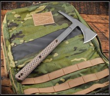RMJ Tactical Kestrel Feather Tomahawk Tungsten Cerakote 80CRV2 Steel Hyena Brown