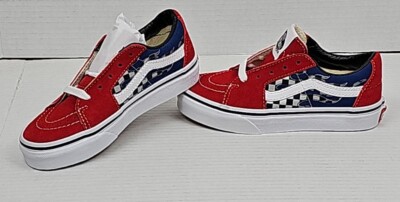 Vans Off The Wall Old Skool Racing Checkered Flames Kids Sz 13 Red/Blu/Whit/Silv