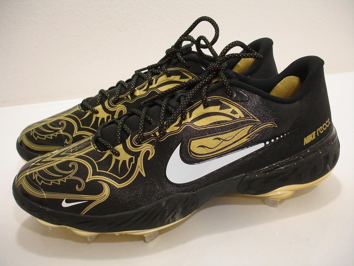 Nike Men US 14 Alpha Huarache Elite 3 Low Baseball Cleats Black Gold CV3553-001 Nike Alpha Huarache Elite 3 Low CV3553-001 Black Gold  main image 2