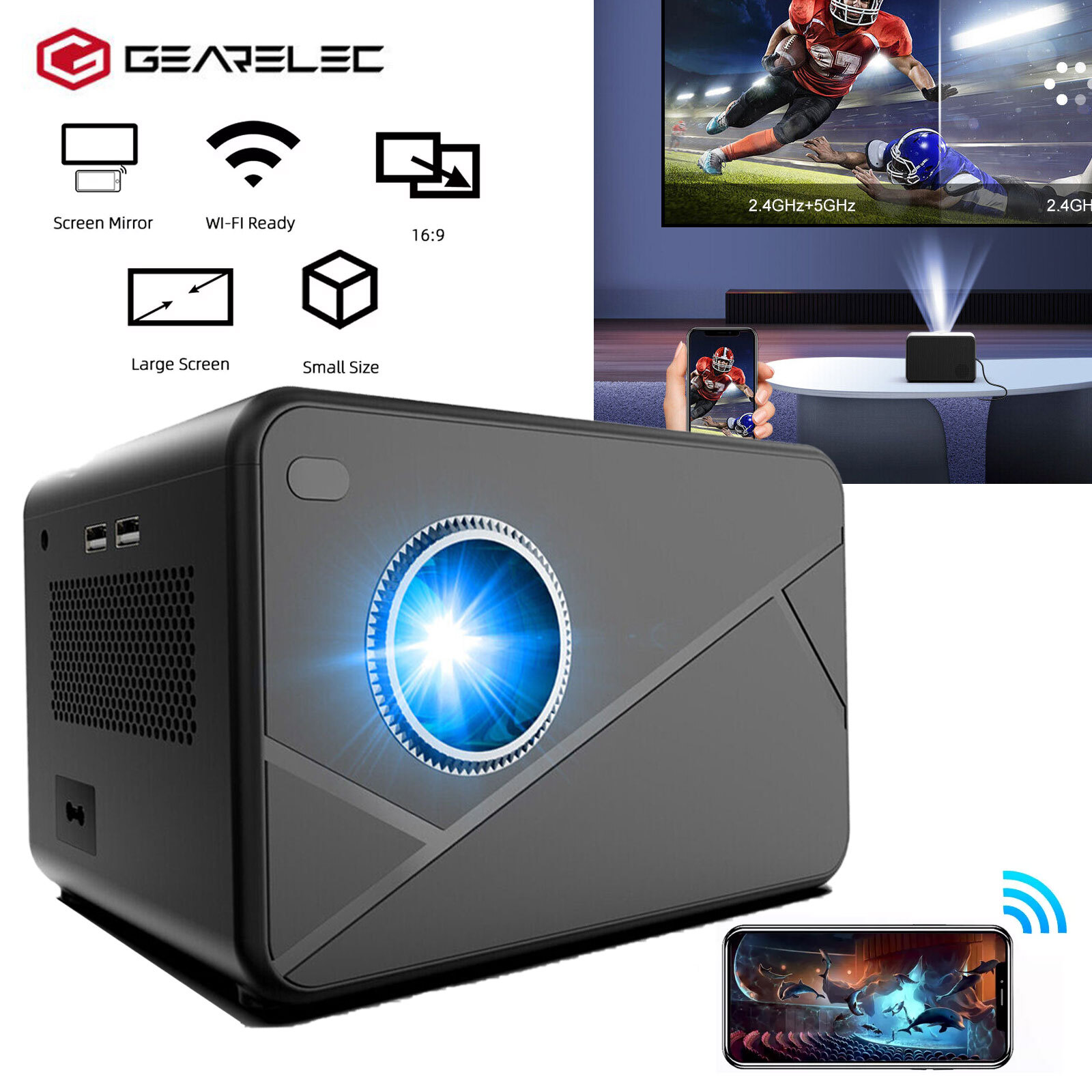 Mini Projector 1080P HD Android TV 9.0 WiFi Movie Video Projector Home Theater-image