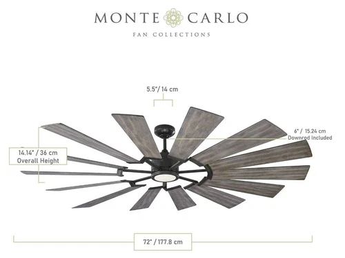 VISUAL COMFORT 72" CEILING FAN SILVER WASHED OAK REVERSIBLE BLADE LED LIGHT KIT - Picture 8 of 10