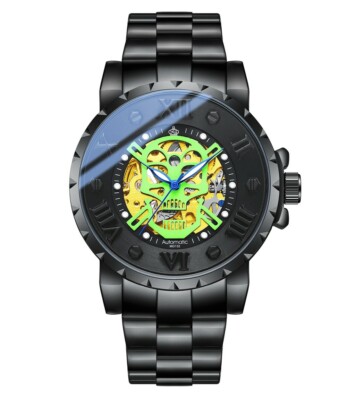New Men's Steampunk Skull Skeleton Automatic Mechanical Watch Stainless Steel