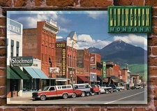 Street View Livingston Montana, Parked Cars & Shops, The Stockman etc - Postcard