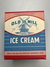 Cartón de helado vintage Old Mill Pint Davenport, Iowa Wind Mill 4 de julio decoración