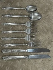 International Wm Rogers Lovely Rose Silver plate table teaspoon fork knife EUC