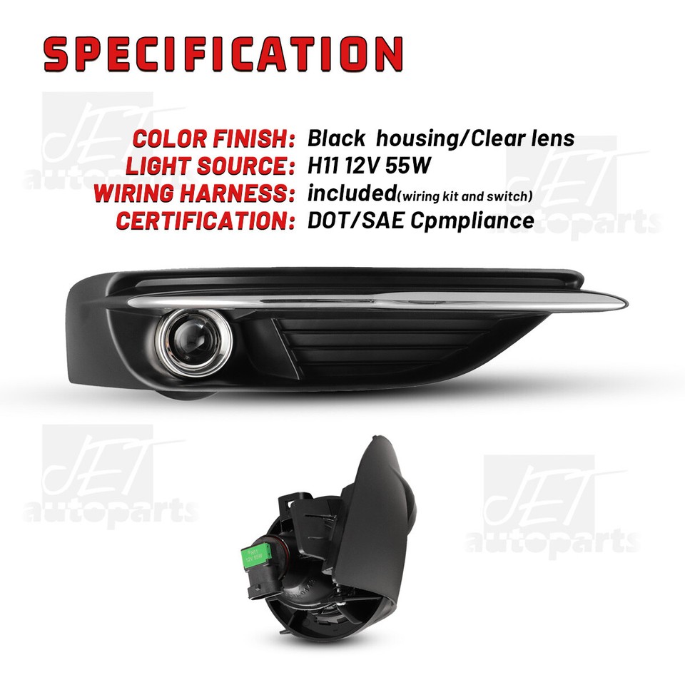 For 1114 Chrysler 200 Fog Lights Pair Clear Glass Lens Lamps Wiring