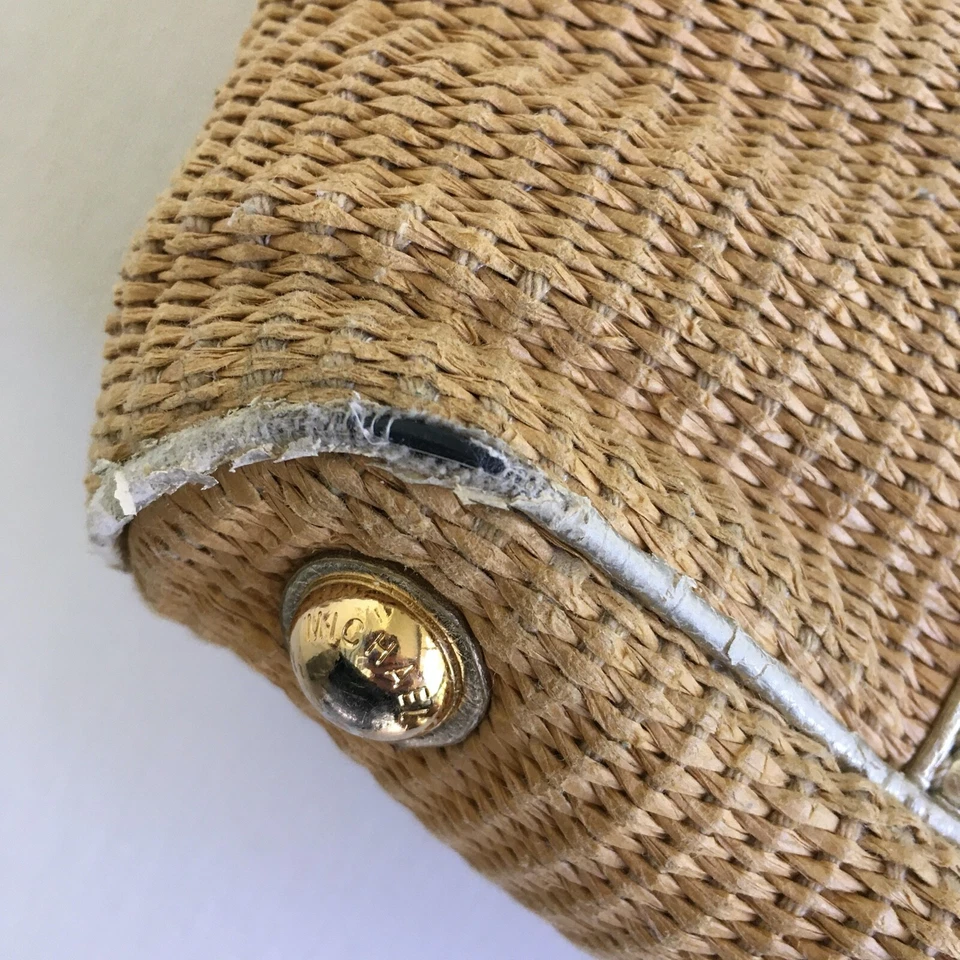 Michael Kors Straw/Leather Tote Natural/Silver with Removable Canvas Pouch - Image 4 of 4