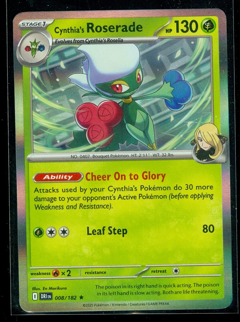 Pokemon CYNTHIA'S ROSERADE 008/182 - Destined Rivals -  RARE HOLO - MINT