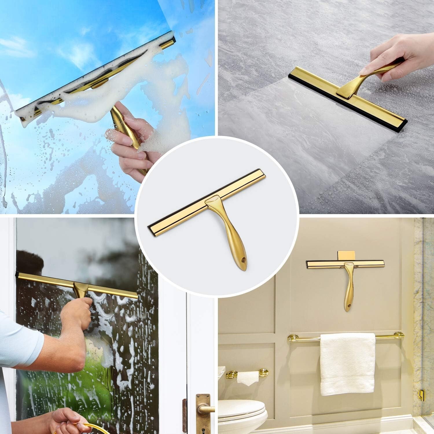 All-Purpose Shower Squeegee Brass Stainless Steel 10-inch for Glass Windows