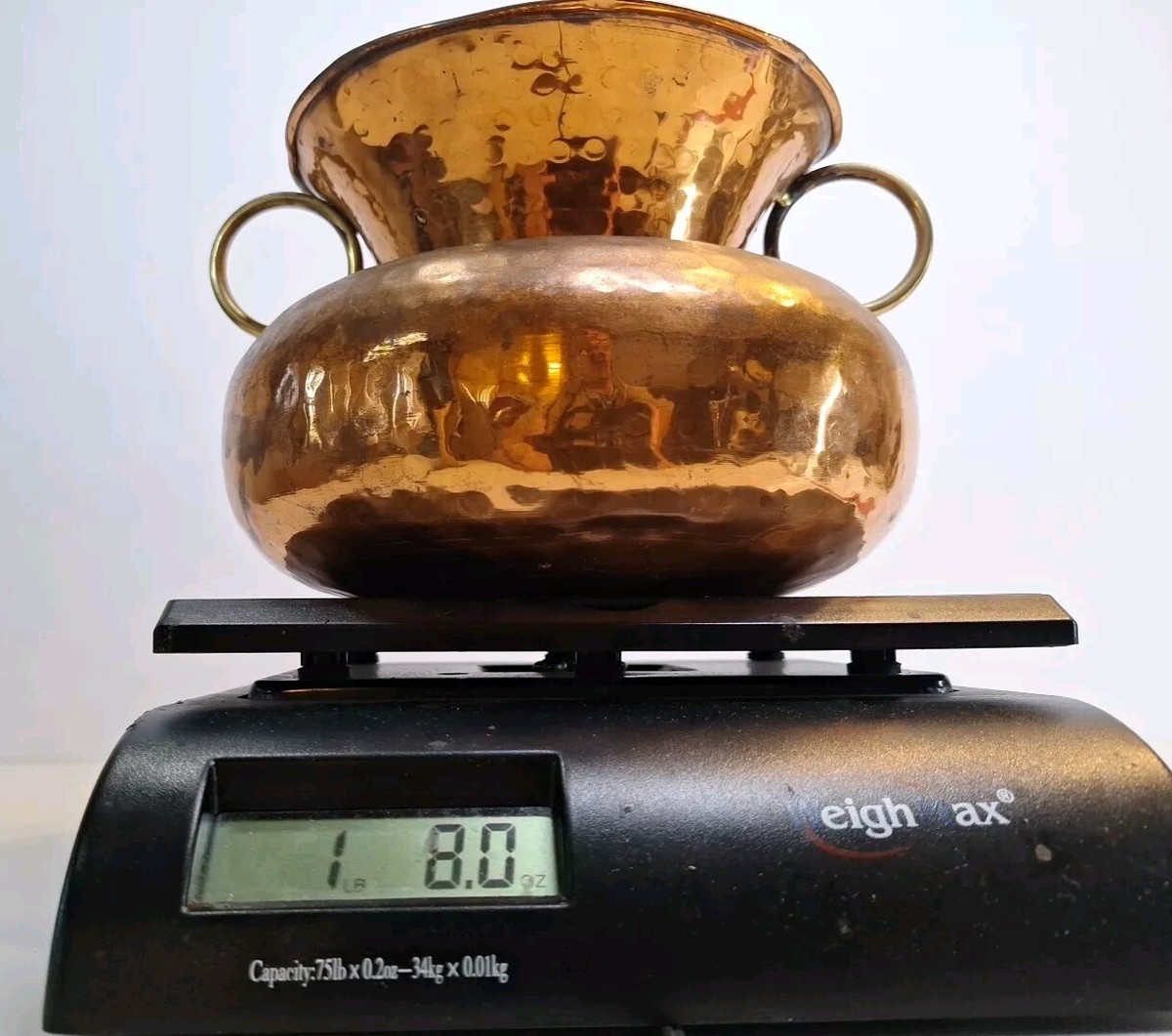 Vase Copper Hammered Pot w/ Brass Handles J.I.J Design INC Made in