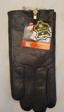 Mens Insulated Winter  Gloves with Fur Cuff Warm Driving Gloves Cowhide Leather 