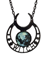 Hexe Mond AnhäNger Kette Halskette Schwarz Leuchtend Dunkel Wicca Heidnische ...