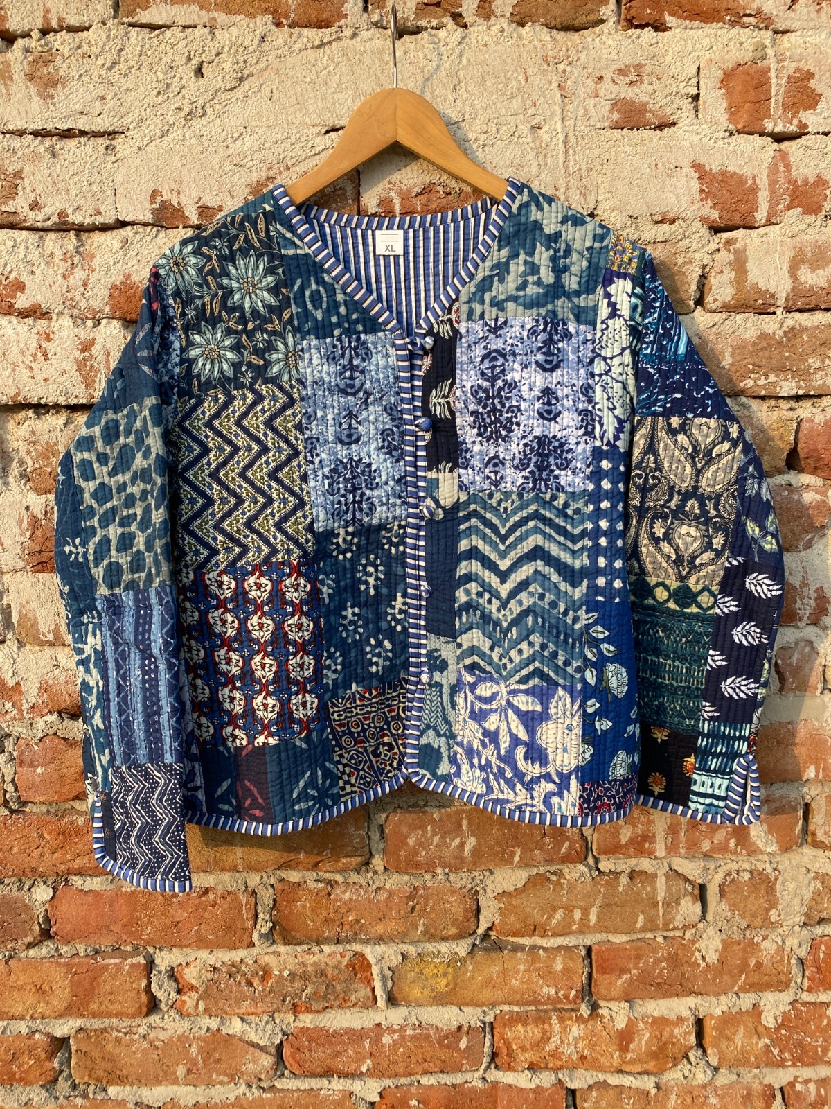 Blue Quilted Cotton Patchwork Jacket Handmade Cotton Jacket Women's